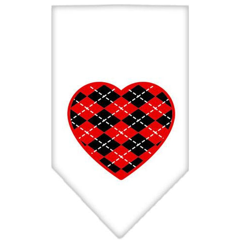 Argyle Heart Red Screen Print Bandana White Small