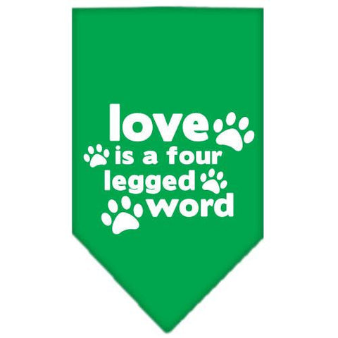 Love is a Four Leg Word Screen Print Bandana Emerald Green Large