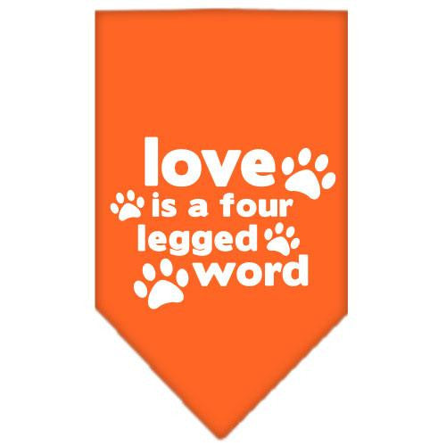 Love is a Four Leg Word Screen Print Bandana Orange Large