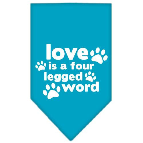 Love is a Four Leg Word Screen Print Bandana Turquoise Large