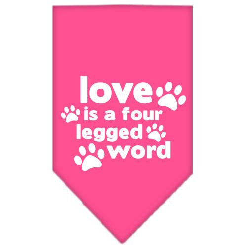 Love is a Four Leg Word Screen Print Bandana Bright Pink Small