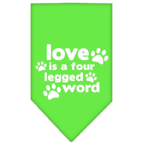 Love is a Four Leg Word Screen Print Bandana Lime Green Small