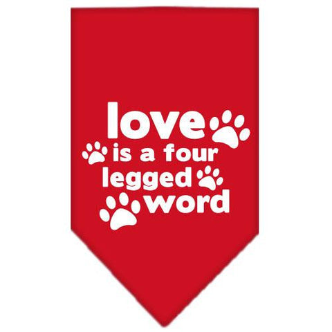 Love is a Four Leg Word Screen Print Bandana Red Small