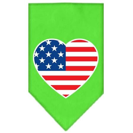 American Flag Heart Screen Print Bandana Lime Green Small