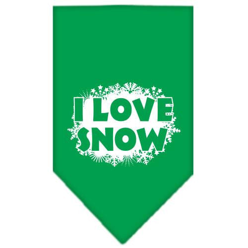 I Love Snow Screen Print Bandana Emerald Green Large