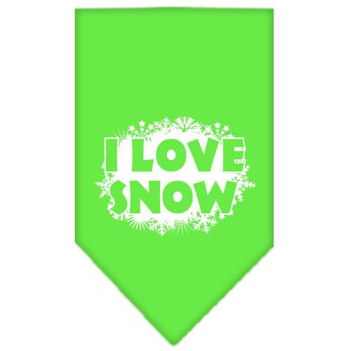 I Love Snow Screen Print Bandana Lime Green Large