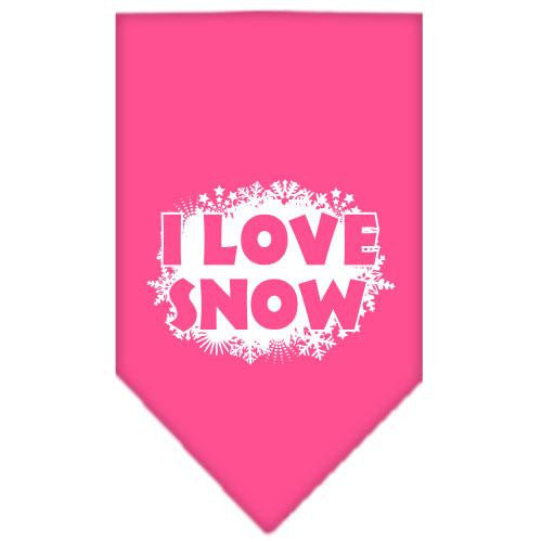 I Love Snow Screen Print Bandana Bright Pink Small