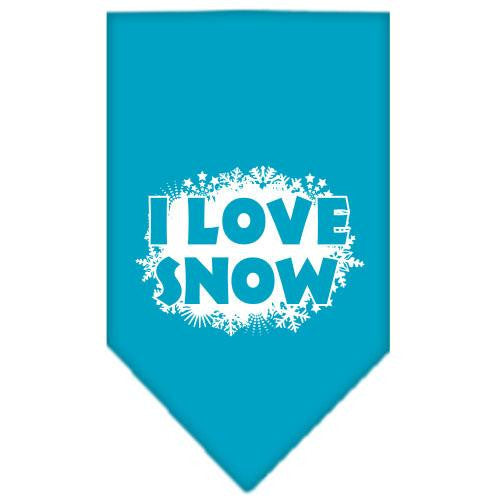 I Love Snow Screen Print Bandana Turquoise Small