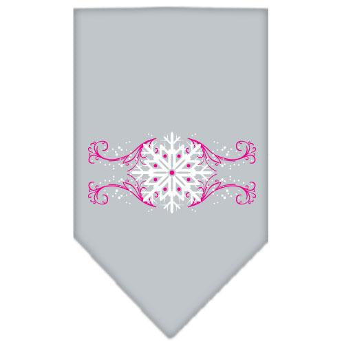 Pink Snowflake Swirls Screen Print Bandana Grey Large