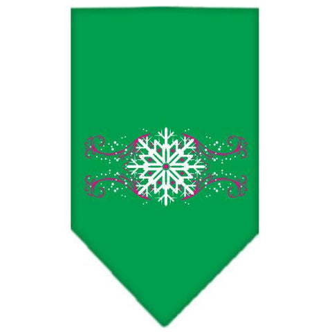 Pink Snowflake Swirls Screen Print Bandana Emerald Green Small