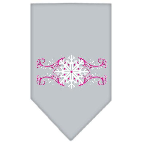 Pink Snowflake Swirls Screen Print Bandana Grey Small