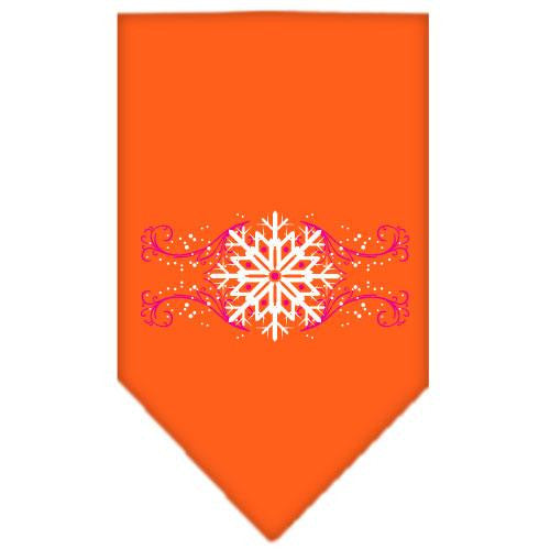 Pink Snowflake Swirls Screen Print Bandana Orange Small