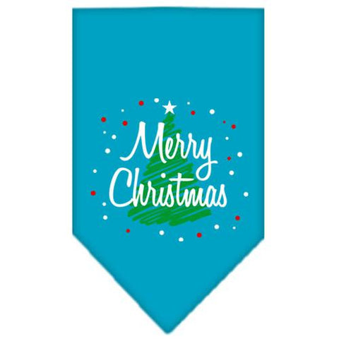 Scribble Merry Christmas Screen Print Bandana Turquoise Large