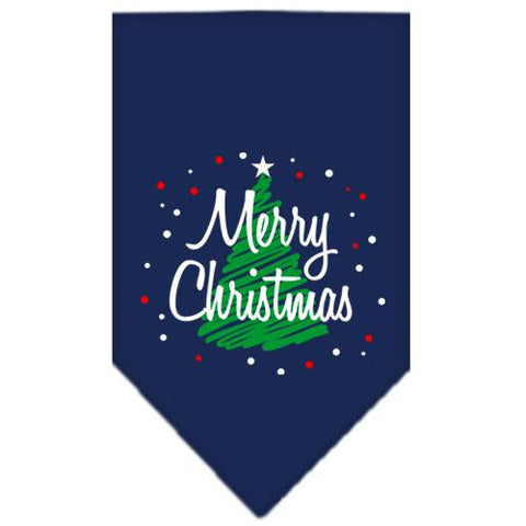 Scribble Merry Christmas Screen Print Bandana Navy Blue Small