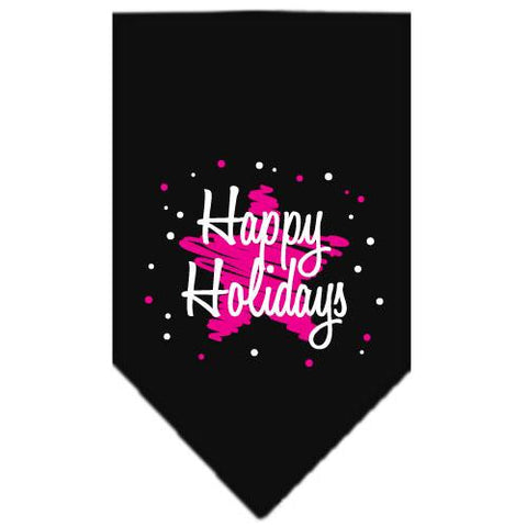 Scribble Happy Holidays Screen Print Bandana Black Large