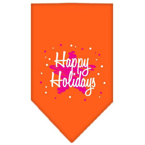 Scribble Happy Holidays Screen Print Bandana Orange Large