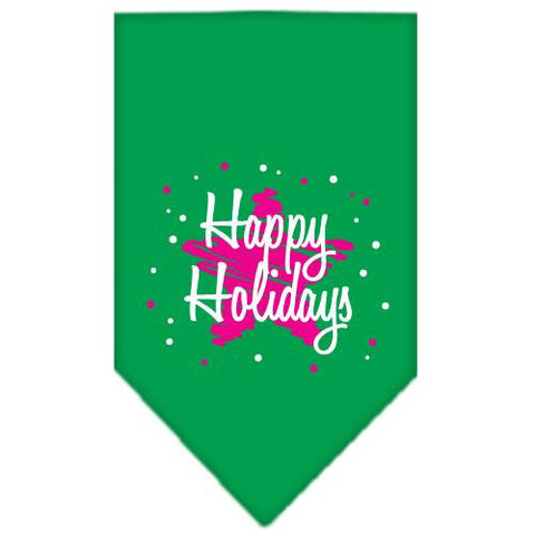 Scribble Happy Holidays Screen Print Bandana Emerald Green Small