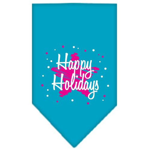 Scribble Happy Holidays Screen Print Bandana Turquoise Small