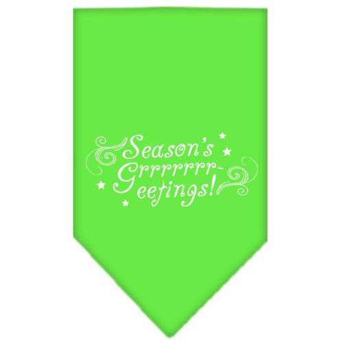 Seasons Greetings Screen Print Bandana Lime Green Large