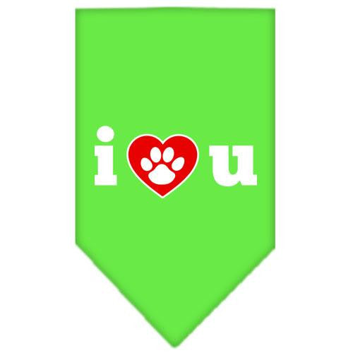 I Love U Screen Print Bandana Lime Green Small