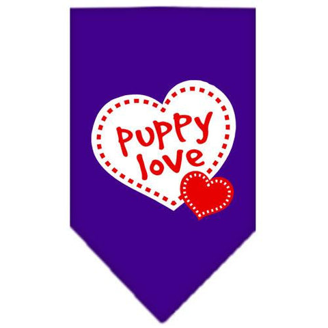 Puppy Love Screen Print Bandana Purple Small