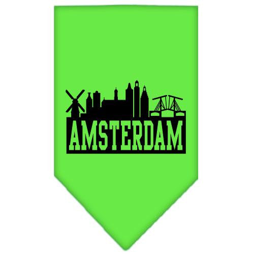 Amsterdam Skyline Screen Print Bandana Lime Green Large