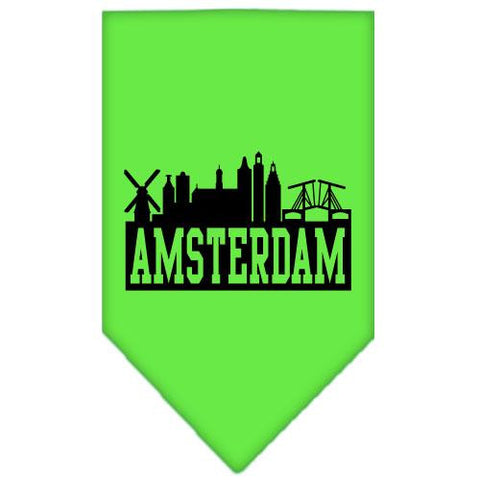 Amsterdam Skyline Screen Print Bandana Lime Green Small