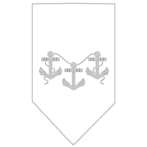 Anchors Rhinestone Bandana White Small