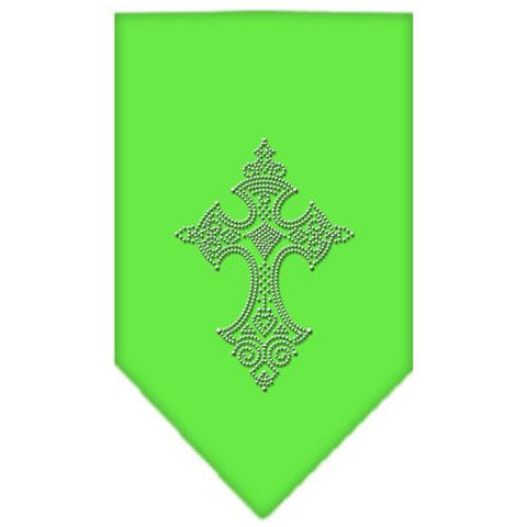 Cross Rhinestone Bandana Lime Green Large