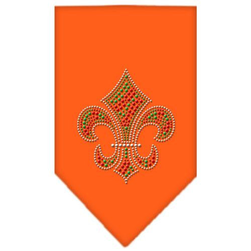 Christmas Fleur De Lis Rhinestone Bandana Orange Small