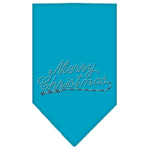 Merry Christmas Rhinestone Bandana Turquoise Large