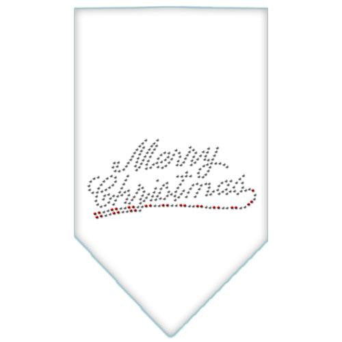 Merry Christmas Rhinestone Bandana White Large