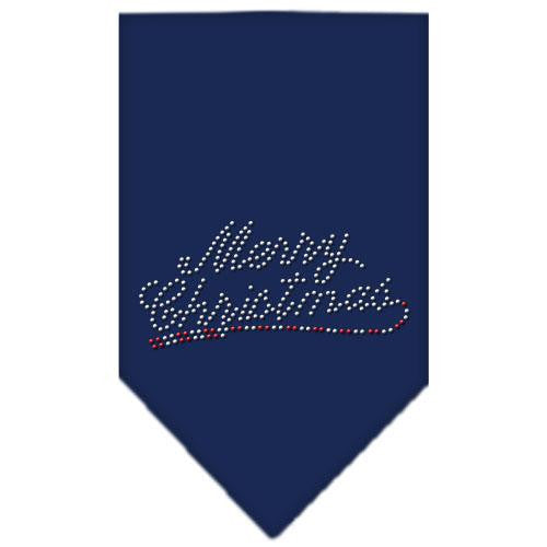 Merry Christmas Rhinestone Bandana Navy Blue Small