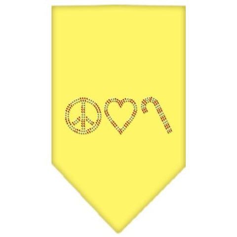 Peace Love Candy Cane Rhinestone Bandana Yellow Large