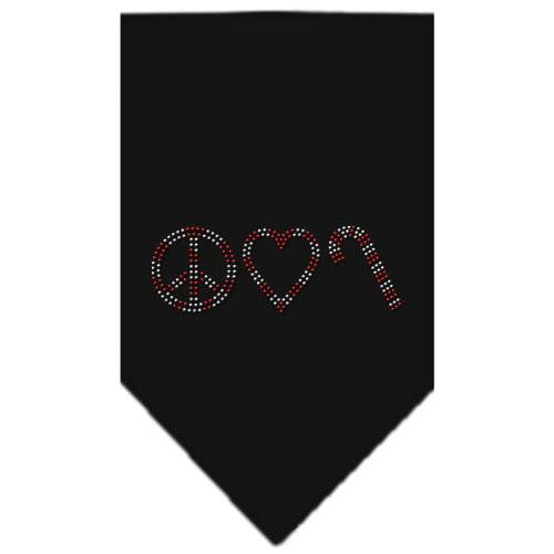 Peace Love Candy Cane Rhinestone Bandana Black Small