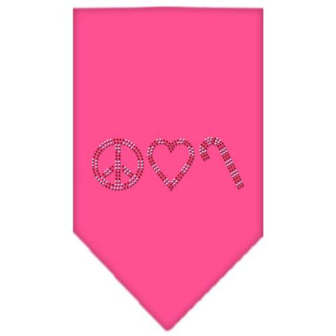 Peace Love Candy Cane Rhinestone Bandana Bright Pink Small