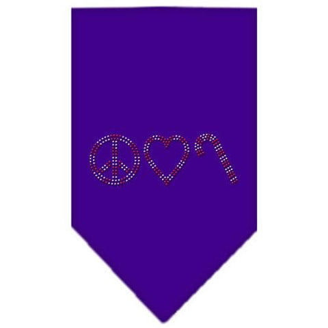 Peace Love Candy Cane Rhinestone Bandana Purple Small