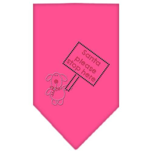 Santa Please Stop here Rhinestone Bandana Bright Pink Small