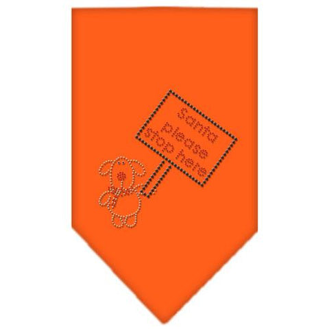 Santa Please Stop here Rhinestone Bandana Orange Small