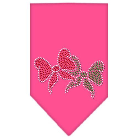 Christmas Bows Rhinestone Bandana Bright Pink Small