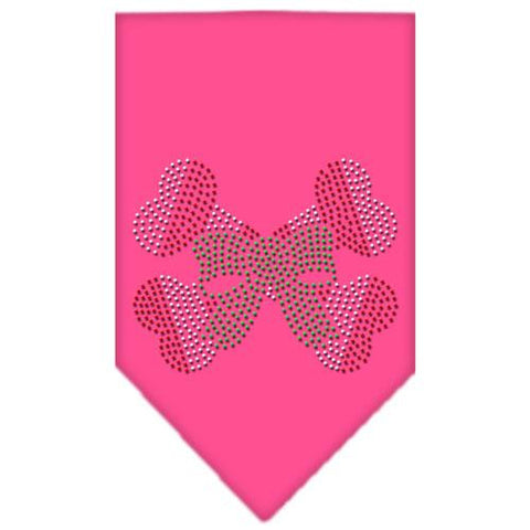 Candy Cane Crossbones Rhinestone Bandana Bright Pink Small