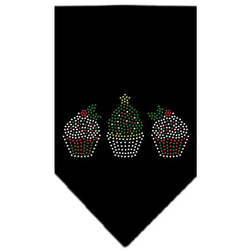 Christmas Cupcakes Rhinestone Bandana Black Small