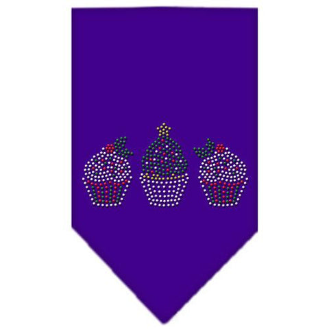 Christmas Cupcakes Rhinestone Bandana Purple Small