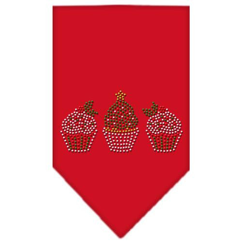 Christmas Cupcakes Rhinestone Bandana Red Small