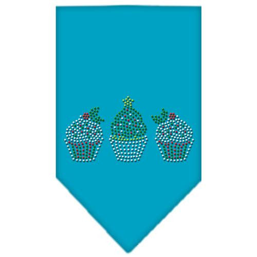 Christmas Cupcakes Rhinestone Bandana Turquoise Small