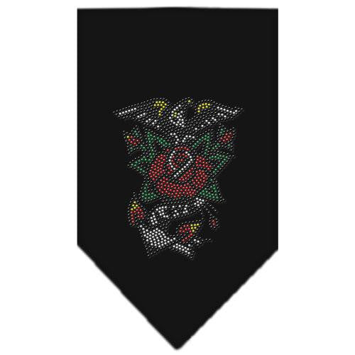 Eagle Rose Rhinestone Bandana Black Large