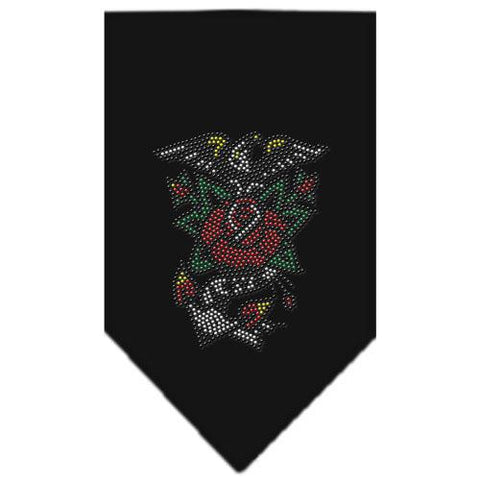 Eagle Rose Rhinestone Bandana Black Small