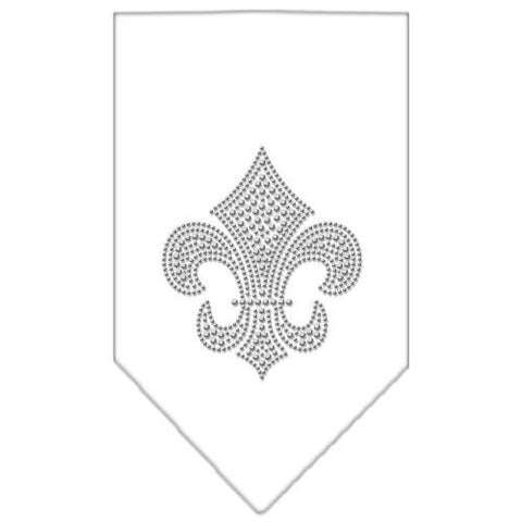 Fleur De Lis Rhinestone Bandana White Large