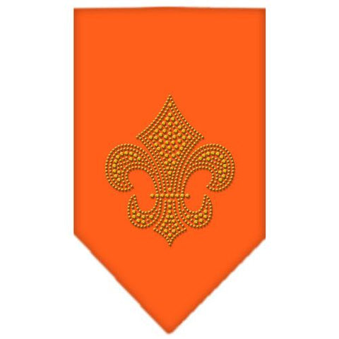 Fleur De Lis Gold Rhinestone Bandana Orange Large