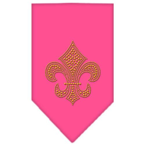 Fleur De Lis Gold Rhinestone Bandana Bright Pink Small